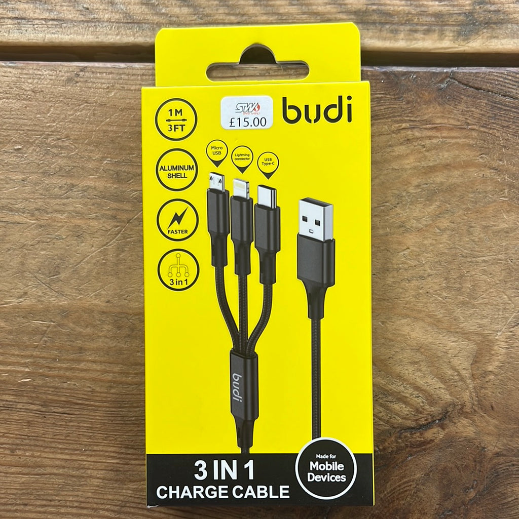 Budi Cable 1M 3 in 1 Braided Micro,Lightening & Type C