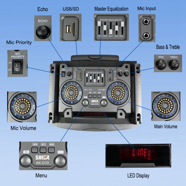 Shier Sound DJ Party Karaoke Portable Speakers System with LED Lights D10 - Simtek World